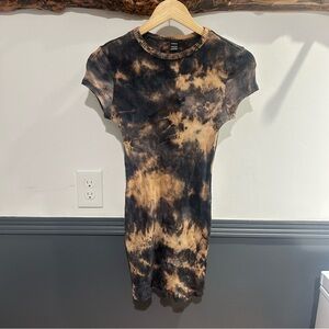 SHEIN Ribbed Tie Die Dress in Blue and Peach